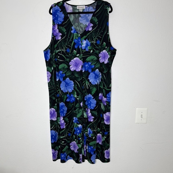Stan Herman Silky Jersey Hibiscus plus dress size 3X - Picture 1 of 9